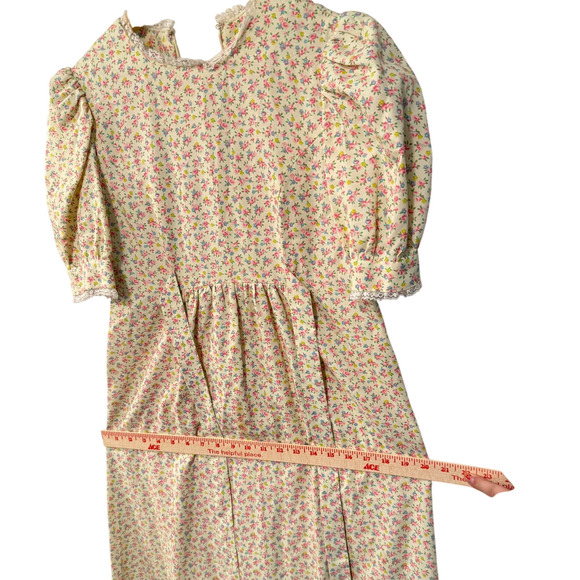 Vintage Cottagecore XS Puff Shoulder Prairie Dress Liberty Floral Butter Yellow - Picture 11 of 12